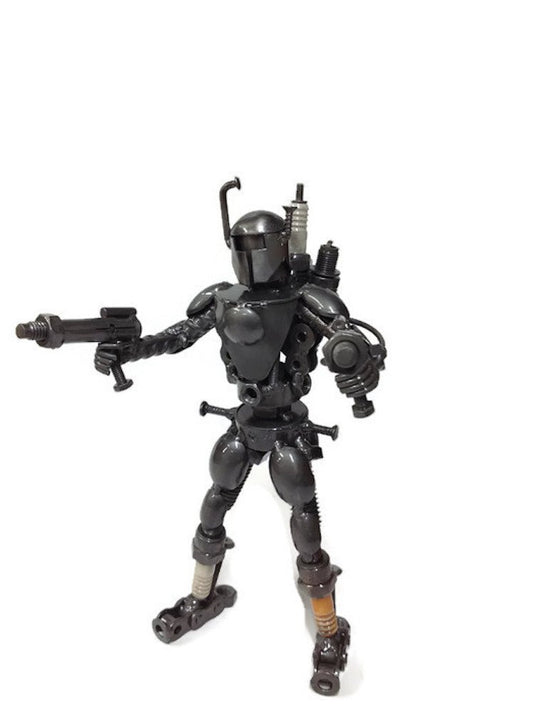 Recycled/Scrap Metal Standing Warrior Sculpture Handmade 8.5 Tall