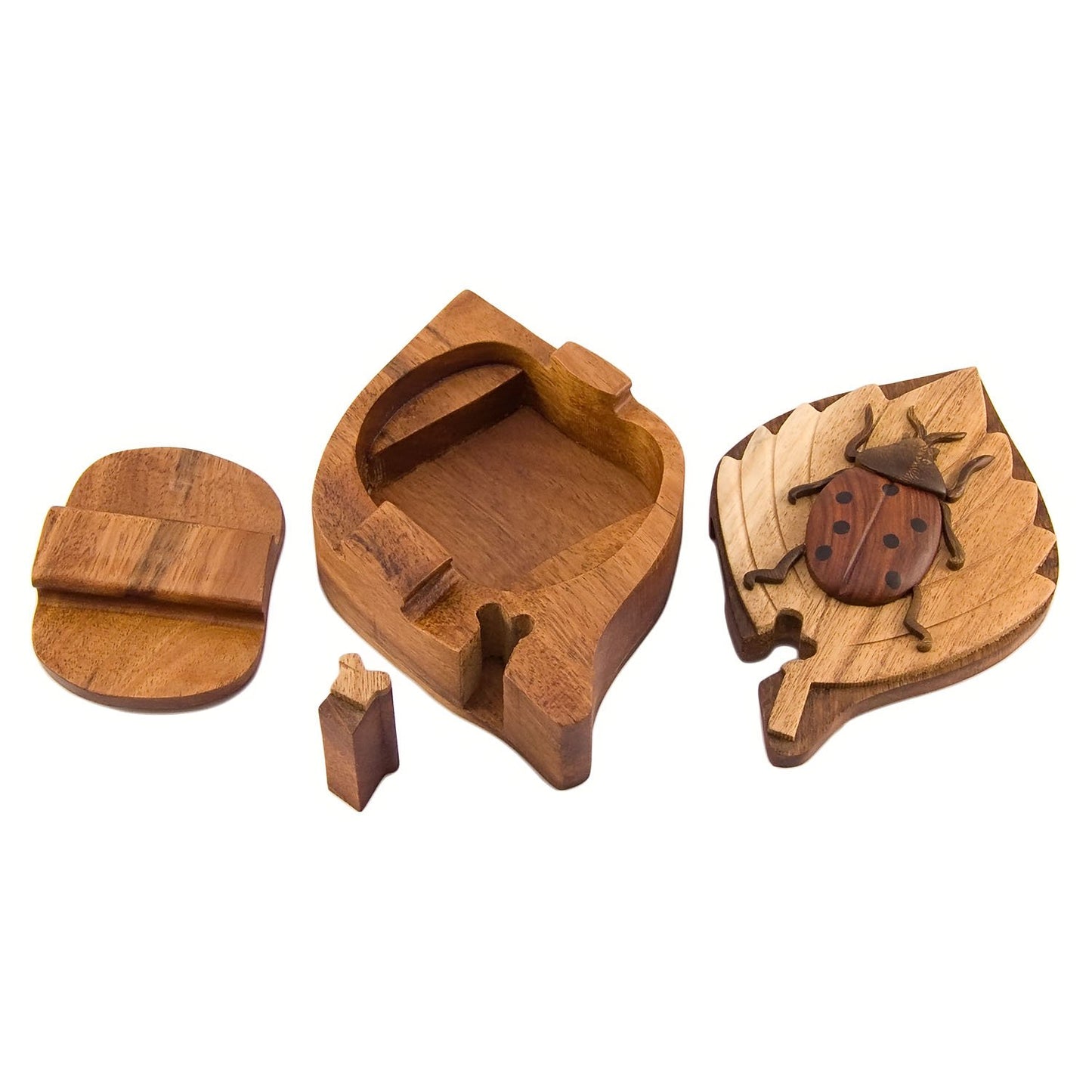 Ladybug Handmade Carved Wood Intarsia Puzzle Box