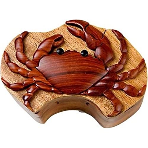 Crab - All-Natural Intarsia Wood Puzzle Box - Handcrafted with Secret Compartment