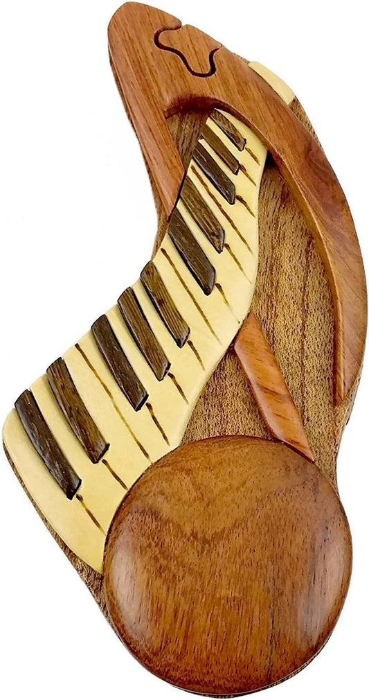 Keyboard & Music Note - All Natural Wood Intarsia Puzzle Box - Handcrafted with Secret Compartment