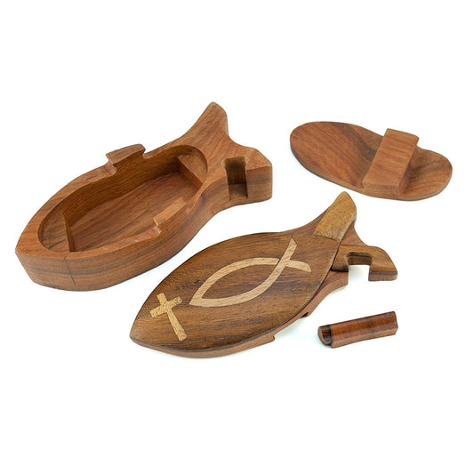Icthus Christian Fish, All-Natural Intarsia Wood Art