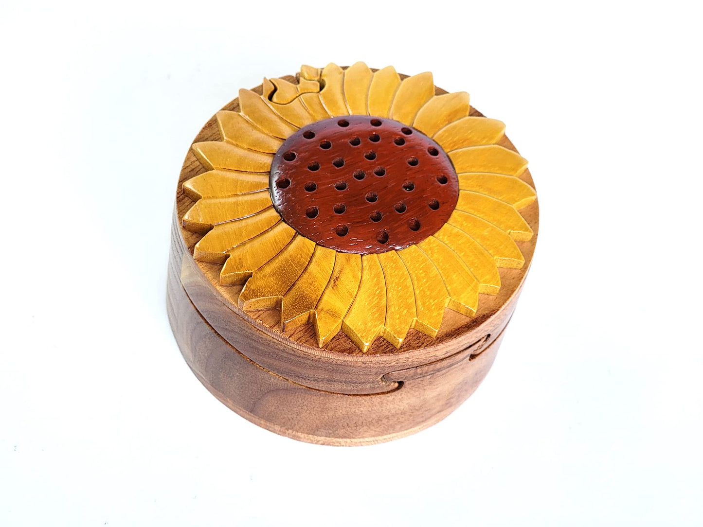 Sunflower - Natural Intarsia Wood Puzzle Box - Handcrafted with Secret Compartment