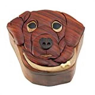 Dog - Natural Wood Intarsia Puzzle Box - Handcrafted with Secret Compartment