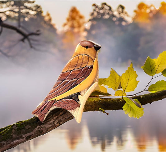 Goldfinch Bird - Hand-carved Wooden Puzzle Box - Intarsia Wood Art with Secret Compartment