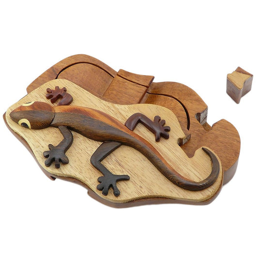 Handcrafted Gecko Wooden Puzzle Box