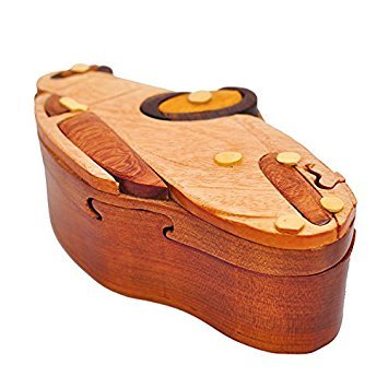 Sports Car, Handcrafted Intarsia Wood Puzzle Box with Secret Compartment