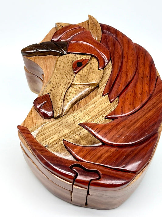 The Handcrafted Unicorn Puzzle Box with Wooden Lids, 3D Wooden Puzzle Toy, All-Natural Intarsia Wood Art