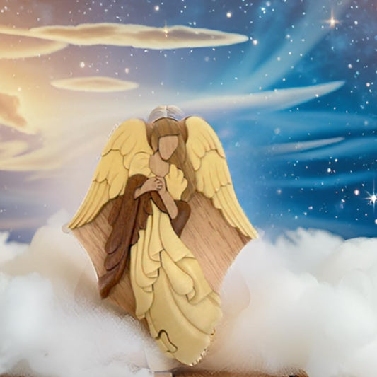 Angel Wooden Puzzle Box – Handcrafted Intarsia Art with Secret Compartment