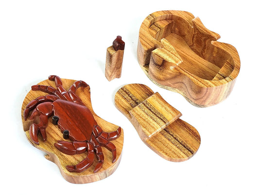 Crab Handcrafted Wooden Puzzle Box - Intarsia Art Secret Compartment Trinket Box