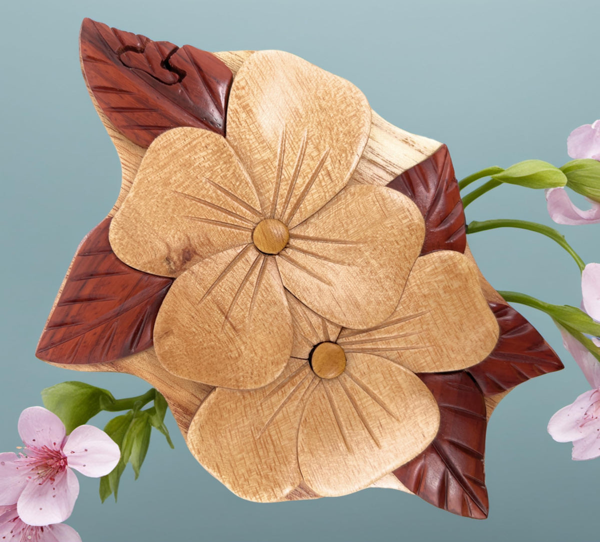 Spring Blossoms Intarsia Wooden Box – Handcrafted Floral Trinket Jewelry Storage