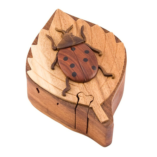 Ladybug Handmade Carved Wood Intarsia Puzzle Box