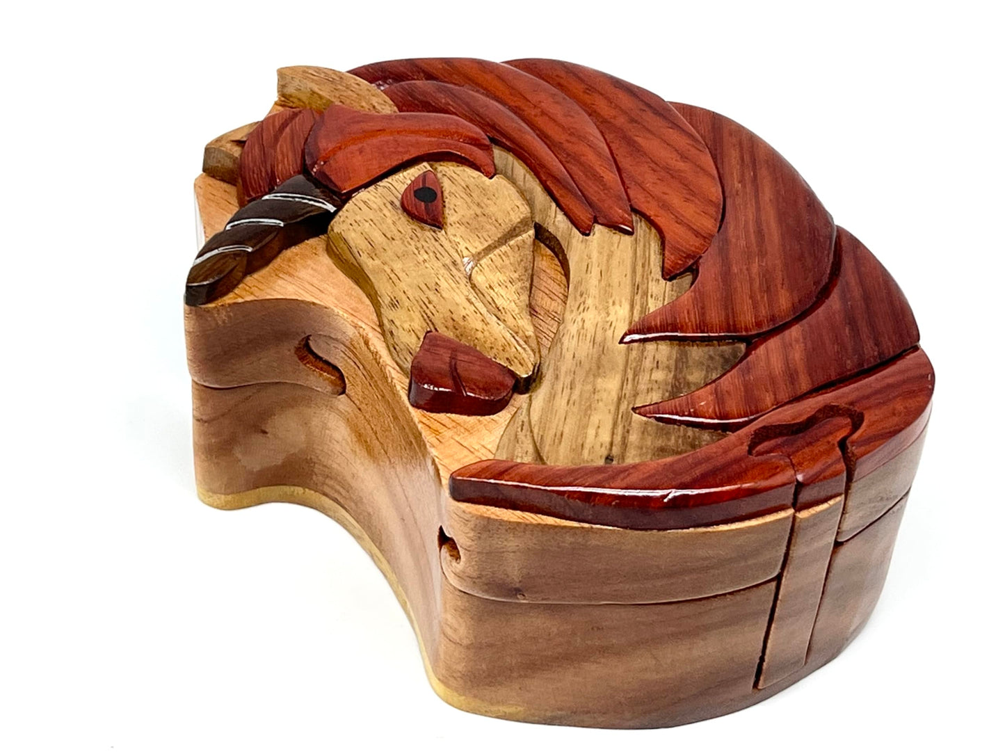The Handcrafted Unicorn Puzzle Box with Wooden Lids, 3D Wooden Puzzle Toy, All-Natural Intarsia Wood Art