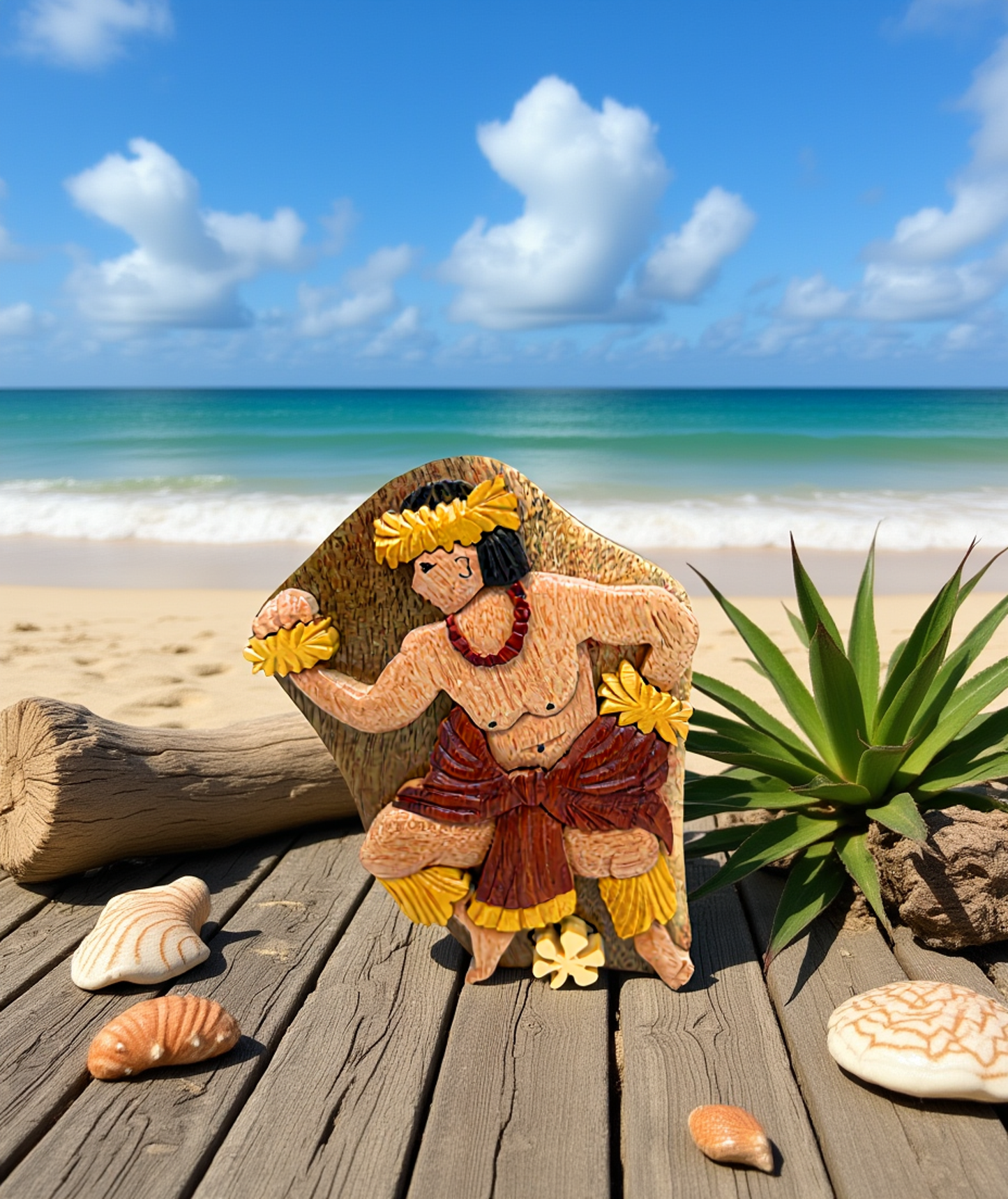 Handcrafted Wooden Puzzle Box – Hawaiian Hula Dancer Design, Secret Compartment Keepsake, Tropical Gift Décor