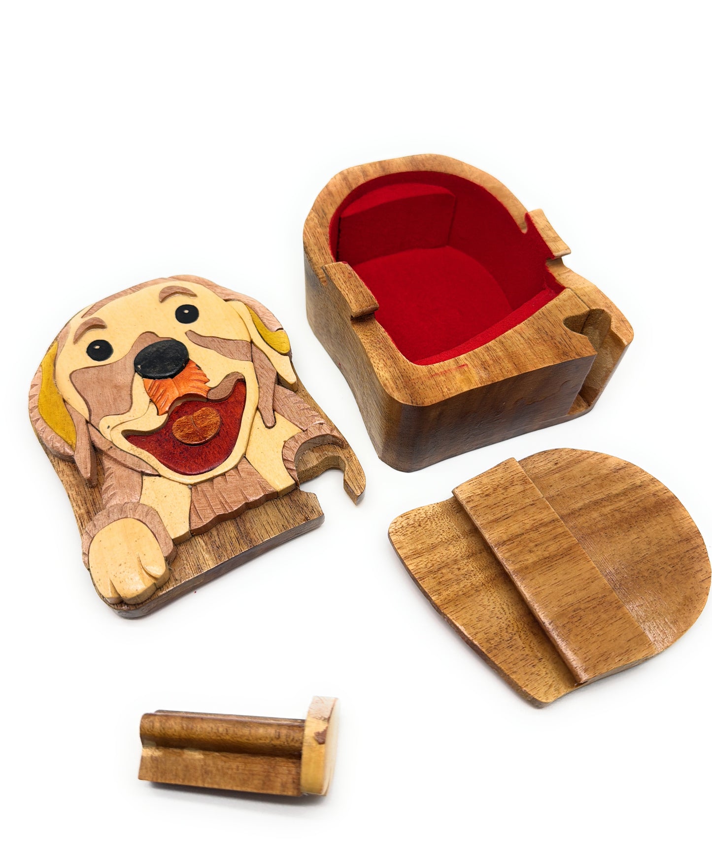 Labrador Retriever Intarsia Puzzle Box – Hand‑Carved Wooden Keepsake with Hidden Compartment