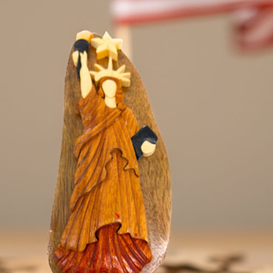 Statue of Liberty Puzzle Box‚ Handcarved Intarsia Wood Art with Secret Compartment