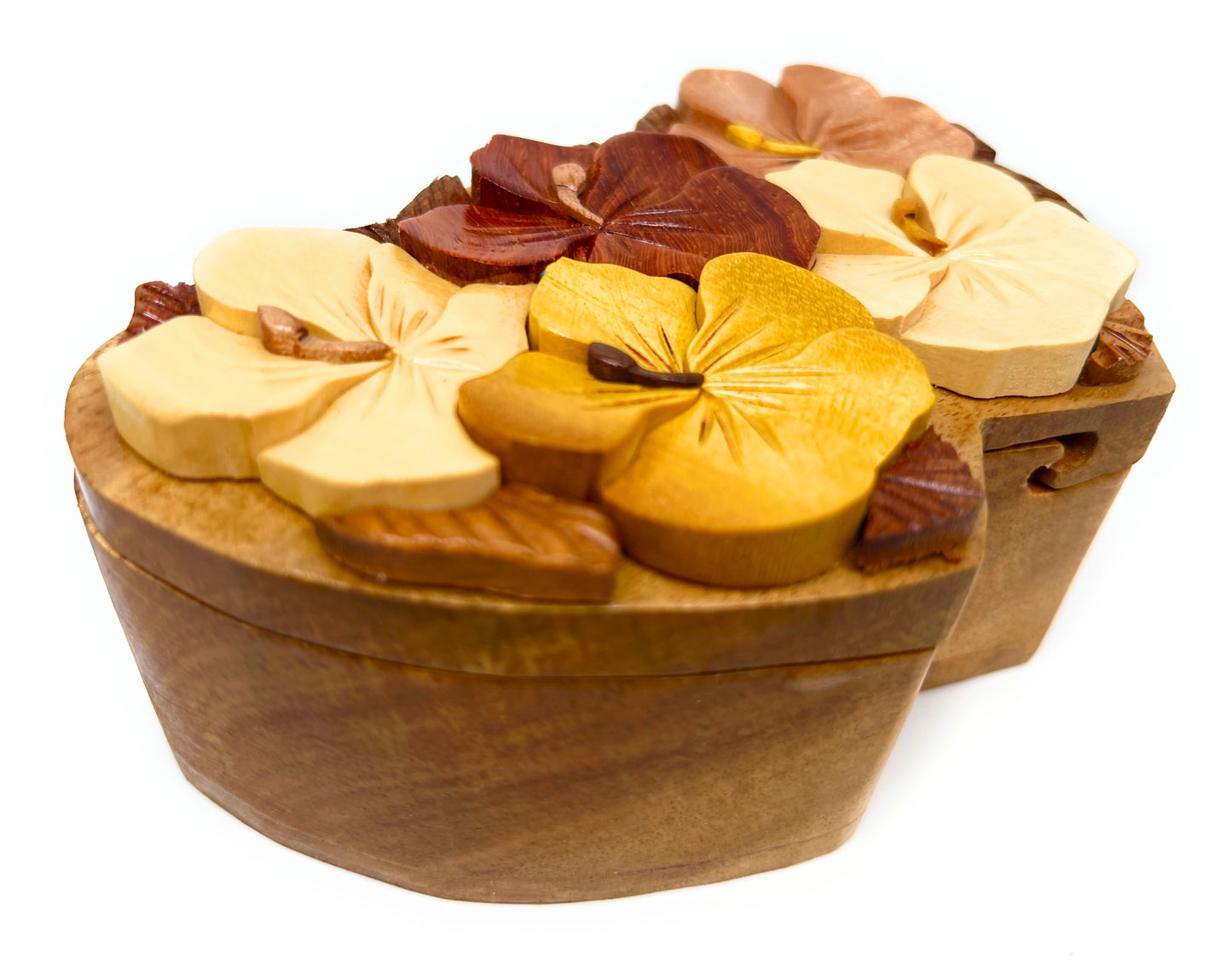 Love in Bloom Wooden Heart Puzzle Box – Handcrafted Floral‑Carved Keepsake with Secret Compartment – Romantic Gift