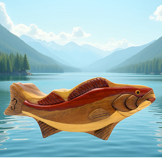 Walleye Fish - Handcrafted Wood Intarsia Puzzle Box