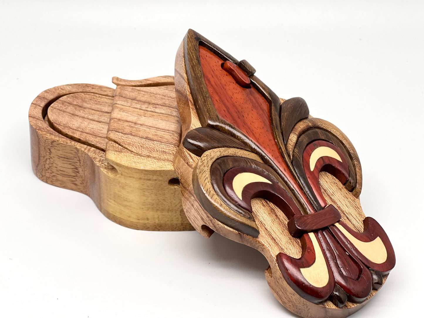 Fleur-de-Lis, All Natural Intarsia Wood Art, Handcrafted with Secret Compartment
