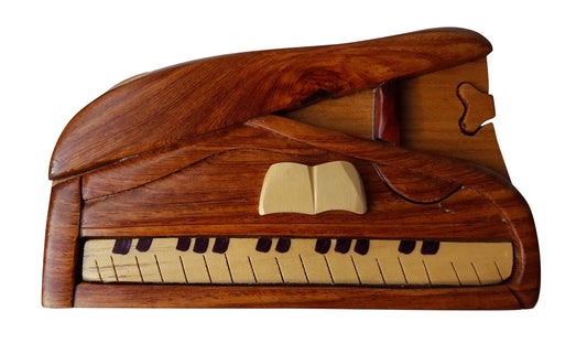 Piano - Hand-carved Wooden Puzzle Box with Secret Compartment, Unique Jewelry or Trinket Storage