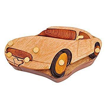 Sports Car, Handcrafted Intarsia Wood Puzzle Box with Secret Compartment