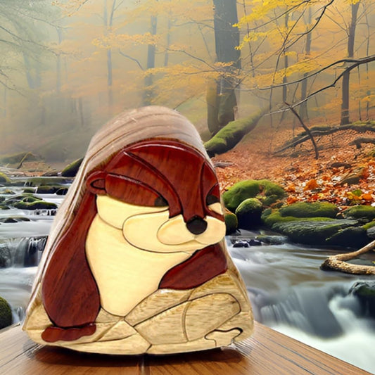 River Otter Wooden Puzzle Box – Handcrafted Intarsia Art with Secret Compartment