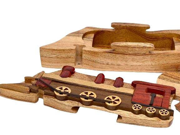 Train - All-Natural Intarsia Wood Art - Handmade wood Puzzle Box