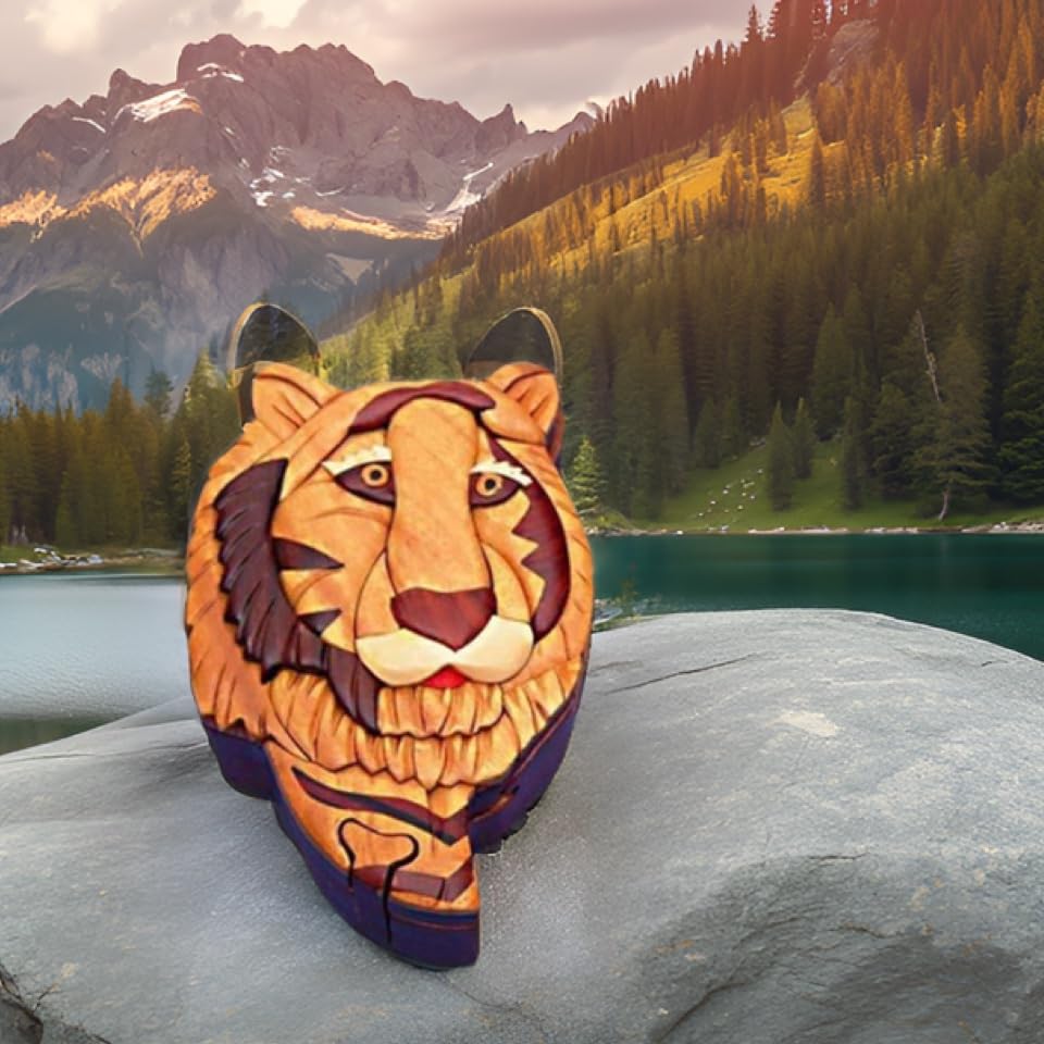 Tiger - Handcrafted Wood Intarsia Puzzle Box - All Natural Exotic Woods with Secret Compartment