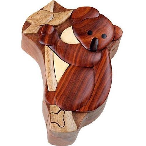 Koala Bear, Handcrafted Wood Intarsia Puzzle Box with Secret Compartment