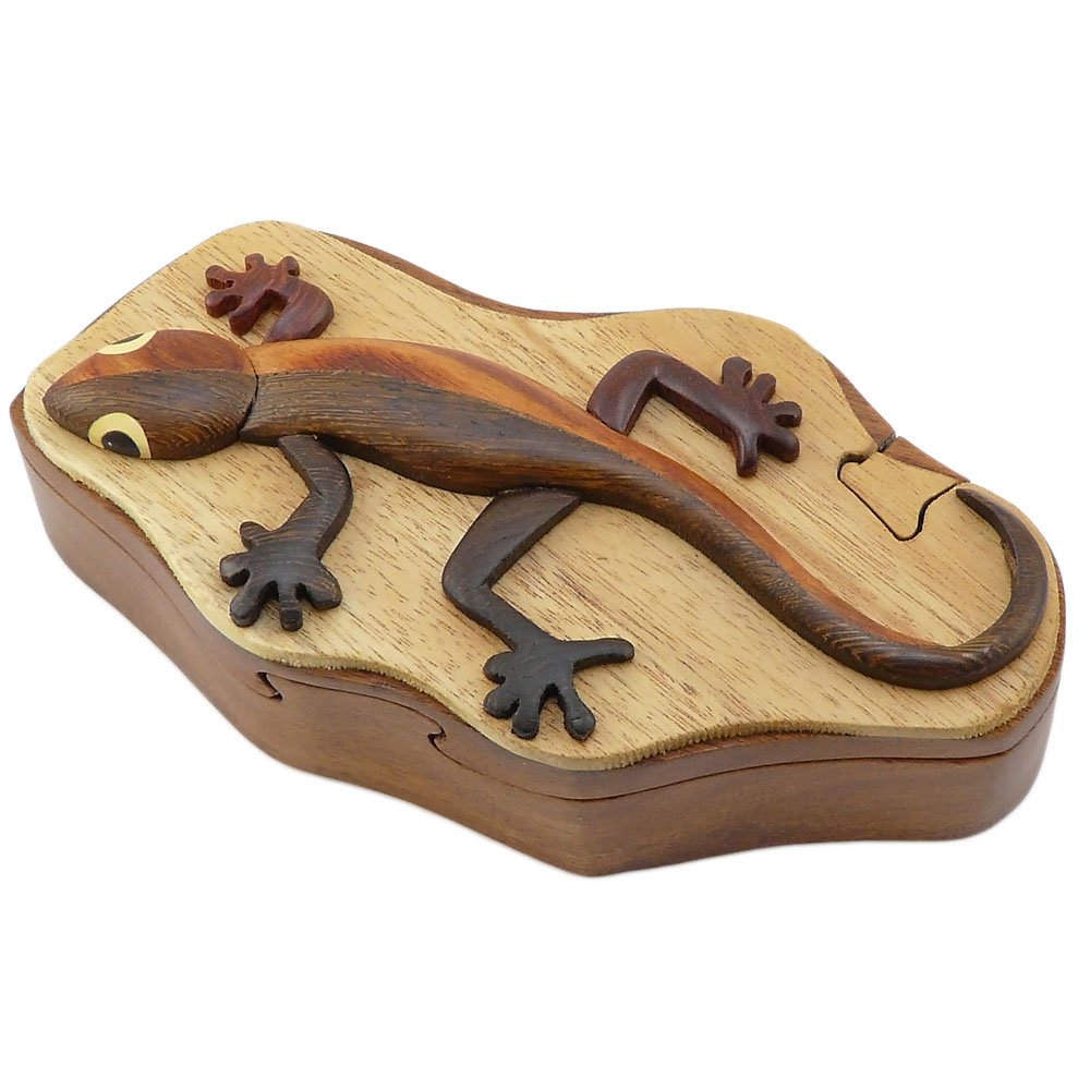 Handcrafted Gecko Wooden Puzzle Box