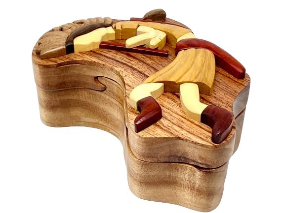 Angel, Handcrafted Wooden Puzzle Box, All Natural Intarsia Wood Art, Secret Compartment with Key