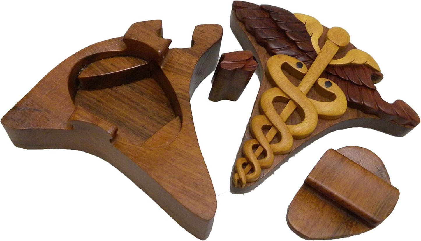 Caduceus, Handcrafted Wood Puzzle Box