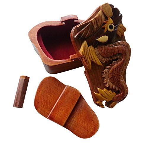 South Asia Trading Handmade Wooden Wood Intarsia Puzzle Dragon Puzzle Box (3077) - Hide Gift Cash