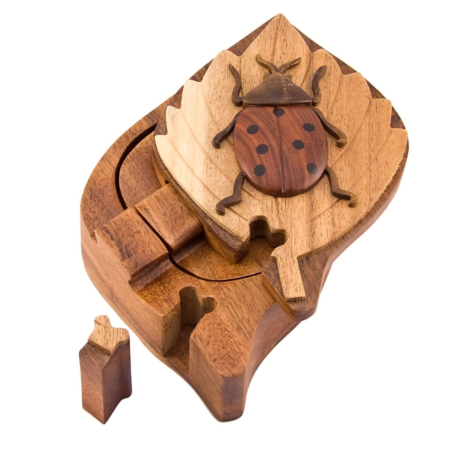 Ladybug Handmade Carved Wood Intarsia Puzzle Box