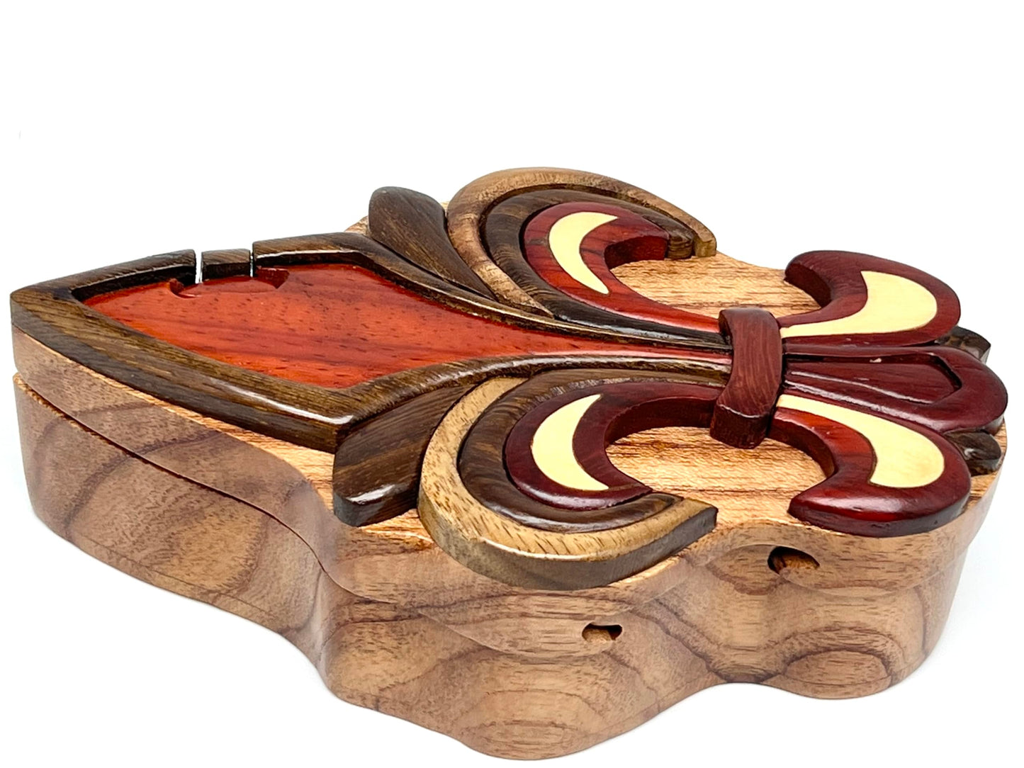 Fleur-de-Lis, All Natural Intarsia Wood Art, Handcrafted with Secret Compartment