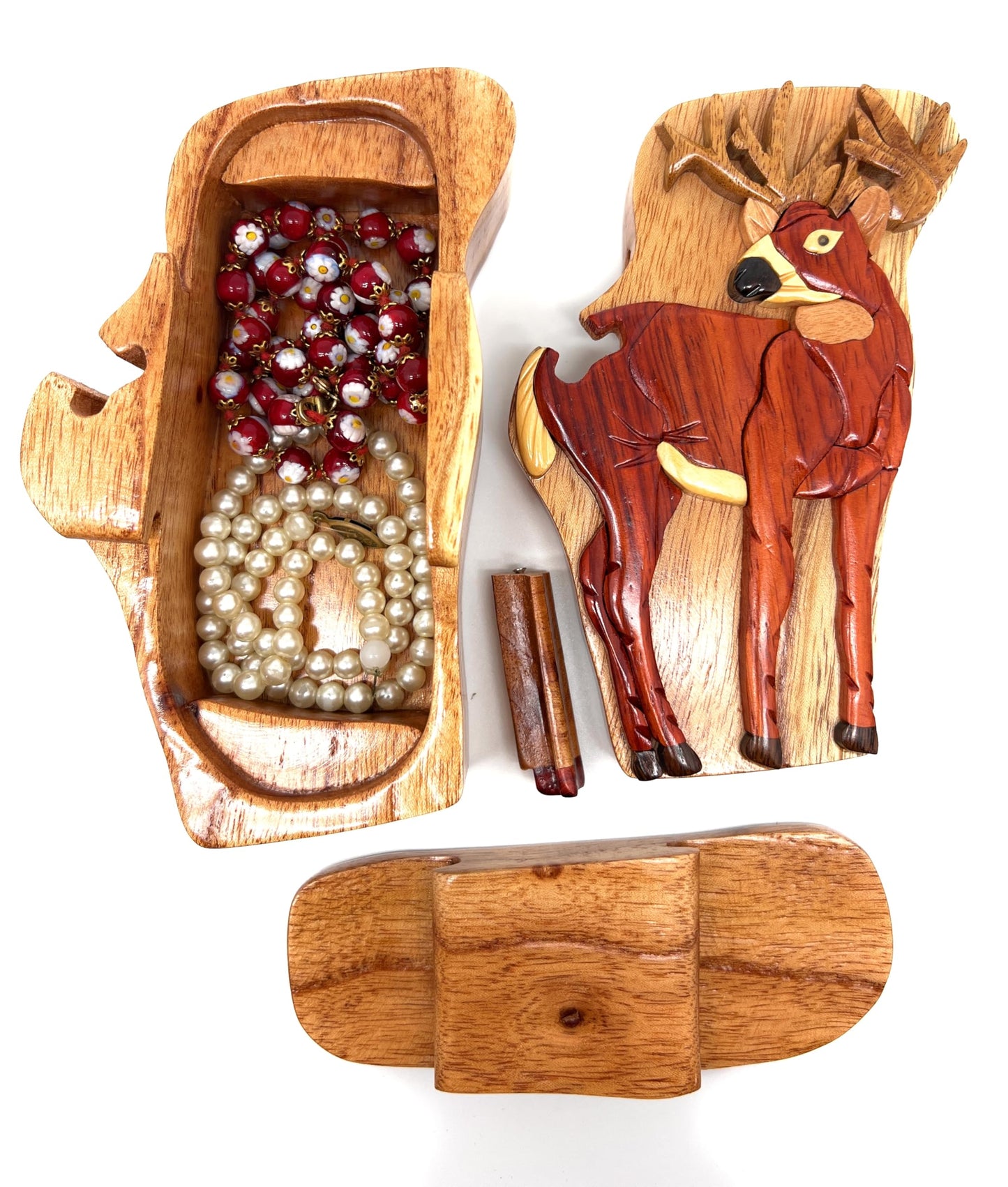 Standing Deer, Handmade Wooden Puzzle Box with Secret Compartment, All-Natural Intarsia Wood Art