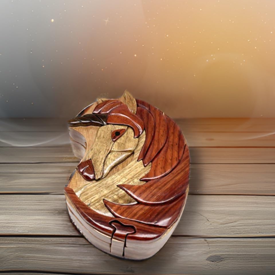The Handcrafted Unicorn Puzzle Box with Wooden Lids, 3D Wooden Puzzle Toy, All-Natural Intarsia Wood Art