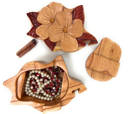 Spring Blossoms Intarsia Wooden Box – Handcrafted Floral Trinket Jewelry Storage