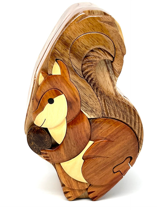 Squirrel Wooden Puzzle Box with Secret Compartment, Unique Intarsia Wood Art, Handcrafted from All-Natural and Sustainable Wood