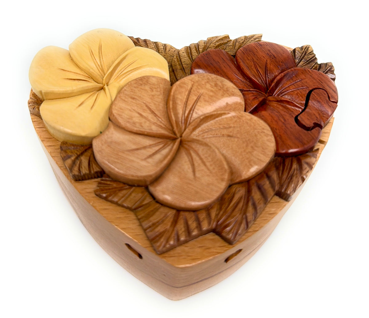 Blooming Heart, Handcrafted Wooden Puzzle Box, Secret Compartment Intarsia Wood Art