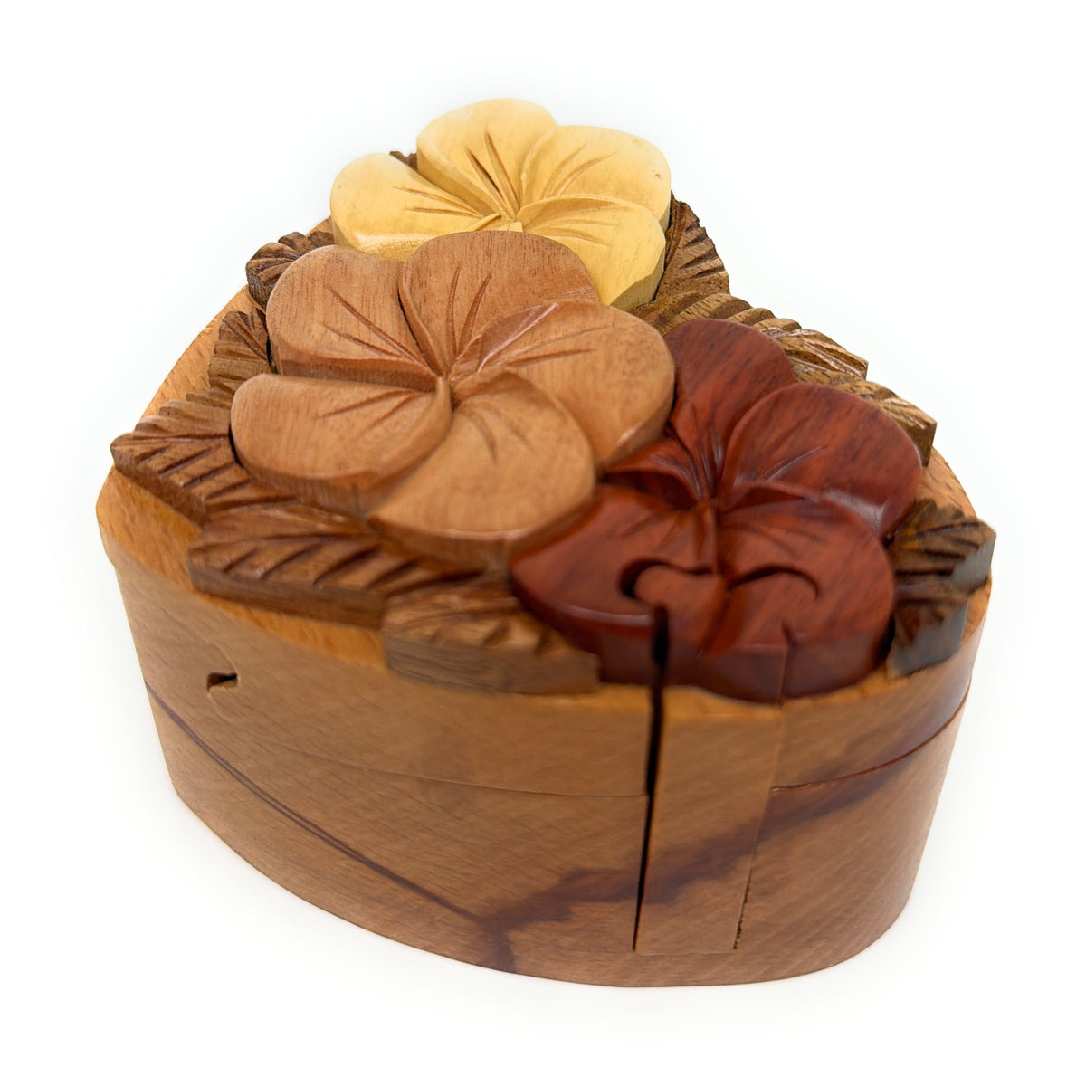 Blooming Heart, Handcrafted Wooden Puzzle Box, Secret Compartment Intarsia Wood Art