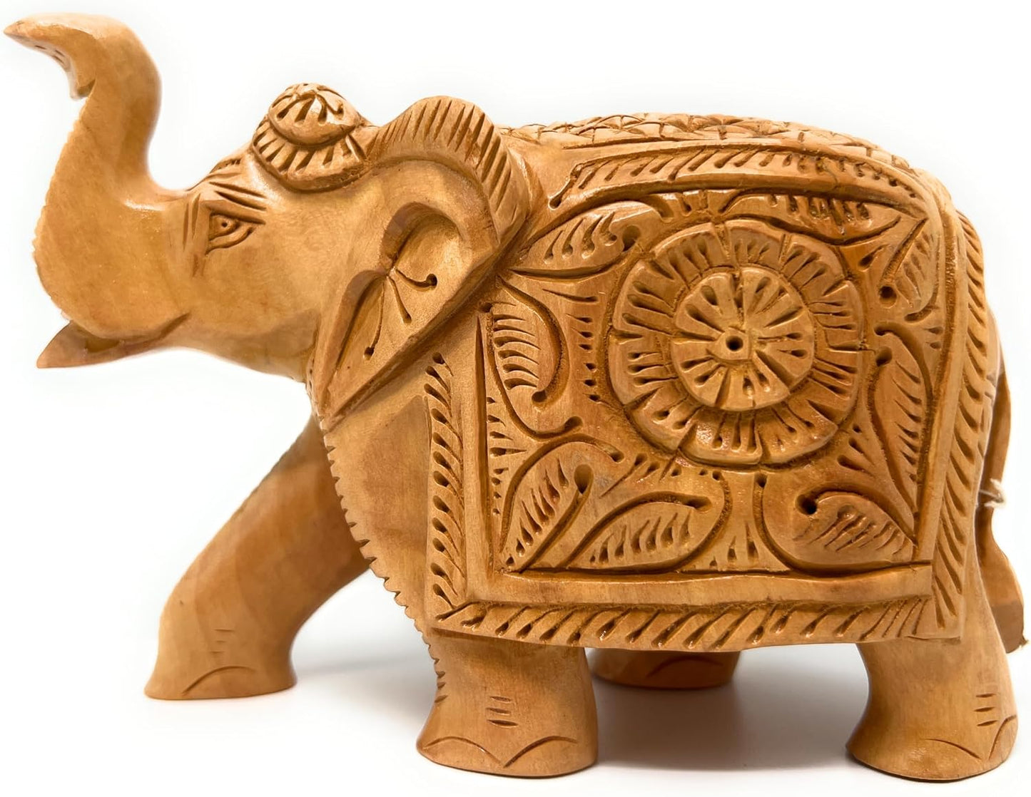 Hand‑Carved Cedar Wood Elephant Figurine – Traditional Indian Art Décor with Floral Detailing