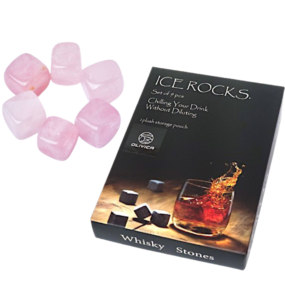 Rose Crystal Whiskey Chilling Stones – Gift‑Boxed Set of 8 with Storage Pouch