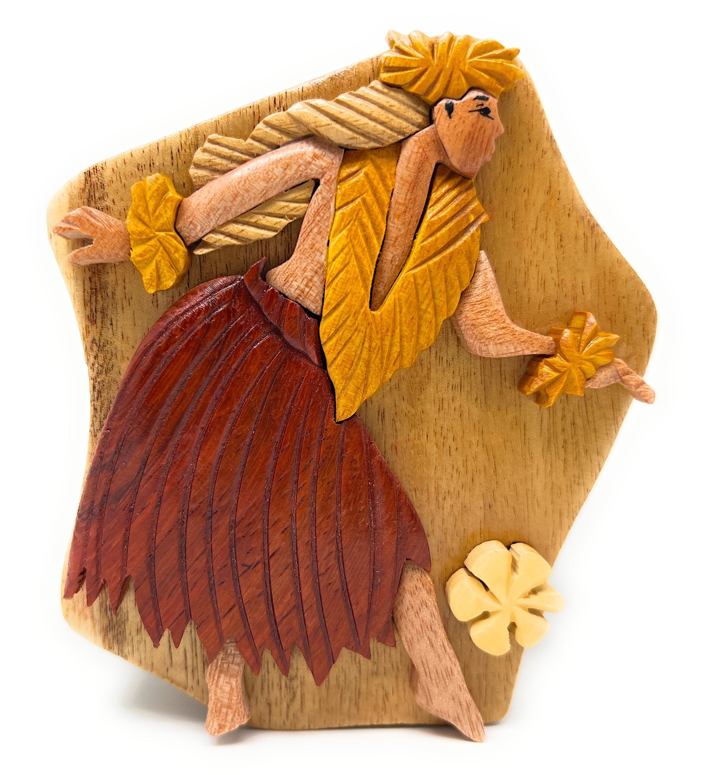 Hula Dancer Wooden Puzzle Box - Hand‑Carved Secret Compartment Keepsake – Unique Gift, Storage, Home Decor
