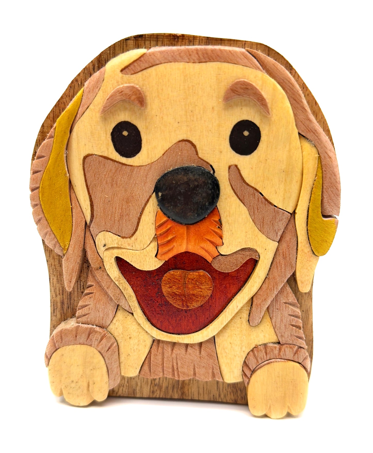 Labrador Retriever Intarsia Puzzle Box – Hand‑Carved Wooden Keepsake with Hidden Compartment