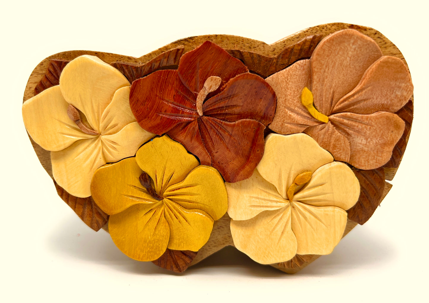 Love in Bloom Wooden Heart Puzzle Box – Handcrafted Floral‑Carved Keepsake with Secret Compartment – Romantic Gift