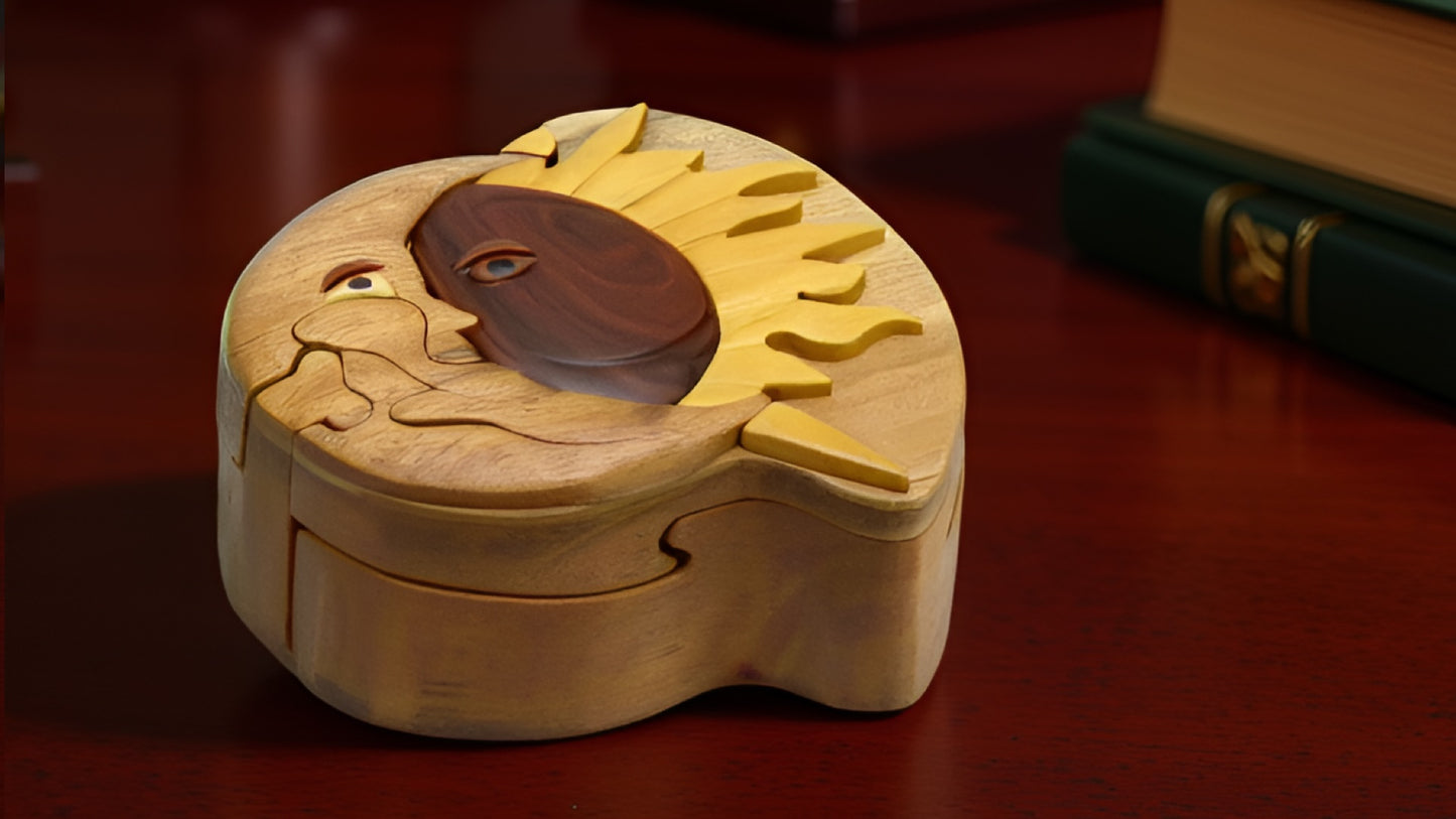 Sun & Moon, Wood Puzzle Box with Secret Compartment
