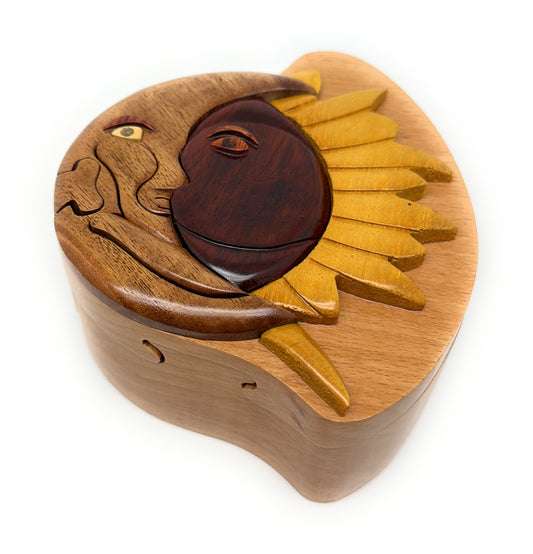 Sun & Moon Wooden Puzzle Box - Secret Compartment Jewelry Storage Trinket Box, Hand‑Carved Secret Compartment Keepsake – Unique Gift, Storage, Home Decor