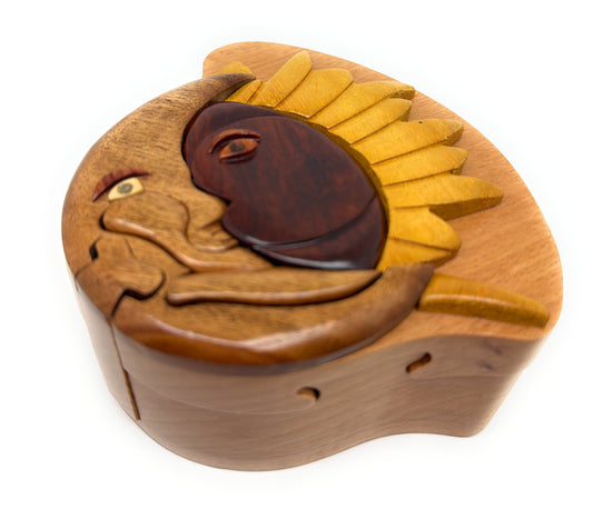 Sun & Moon Wooden Puzzle Box - Secret Compartment Jewelry Storage Trinket Box, Hand‑Carved Secret Compartment Keepsake – Unique Gift, Storage, Home Decor