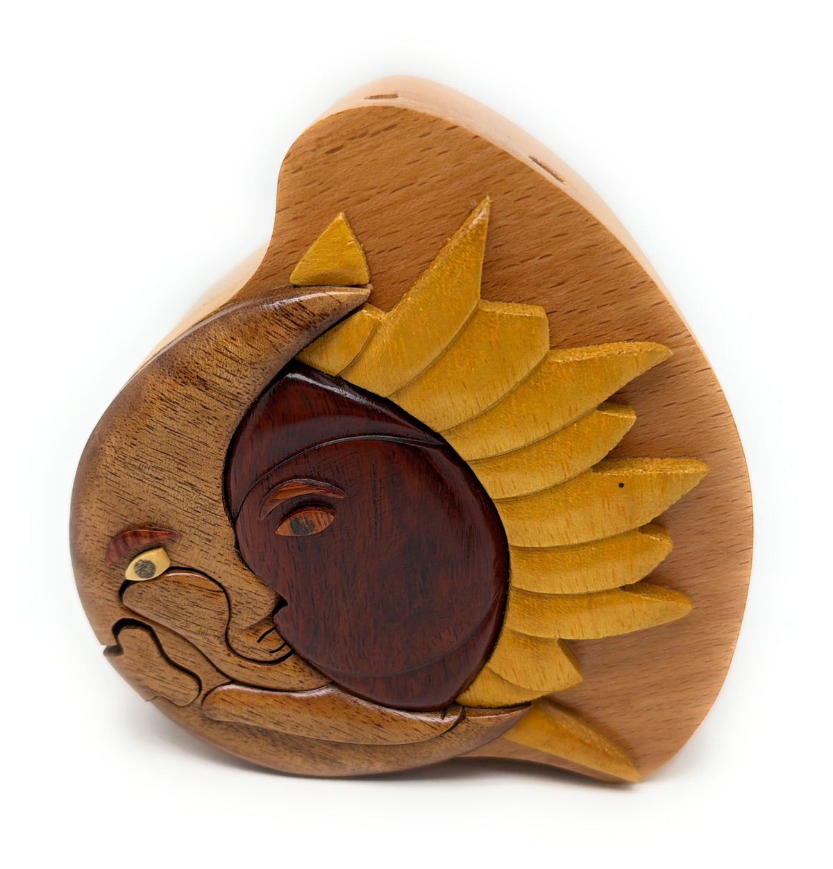 Sun & Moon Wooden Puzzle Box - Secret Compartment Jewelry Storage Trinket Box, Hand‑Carved Secret Compartment Keepsake – Unique Gift, Storage, Home Decor