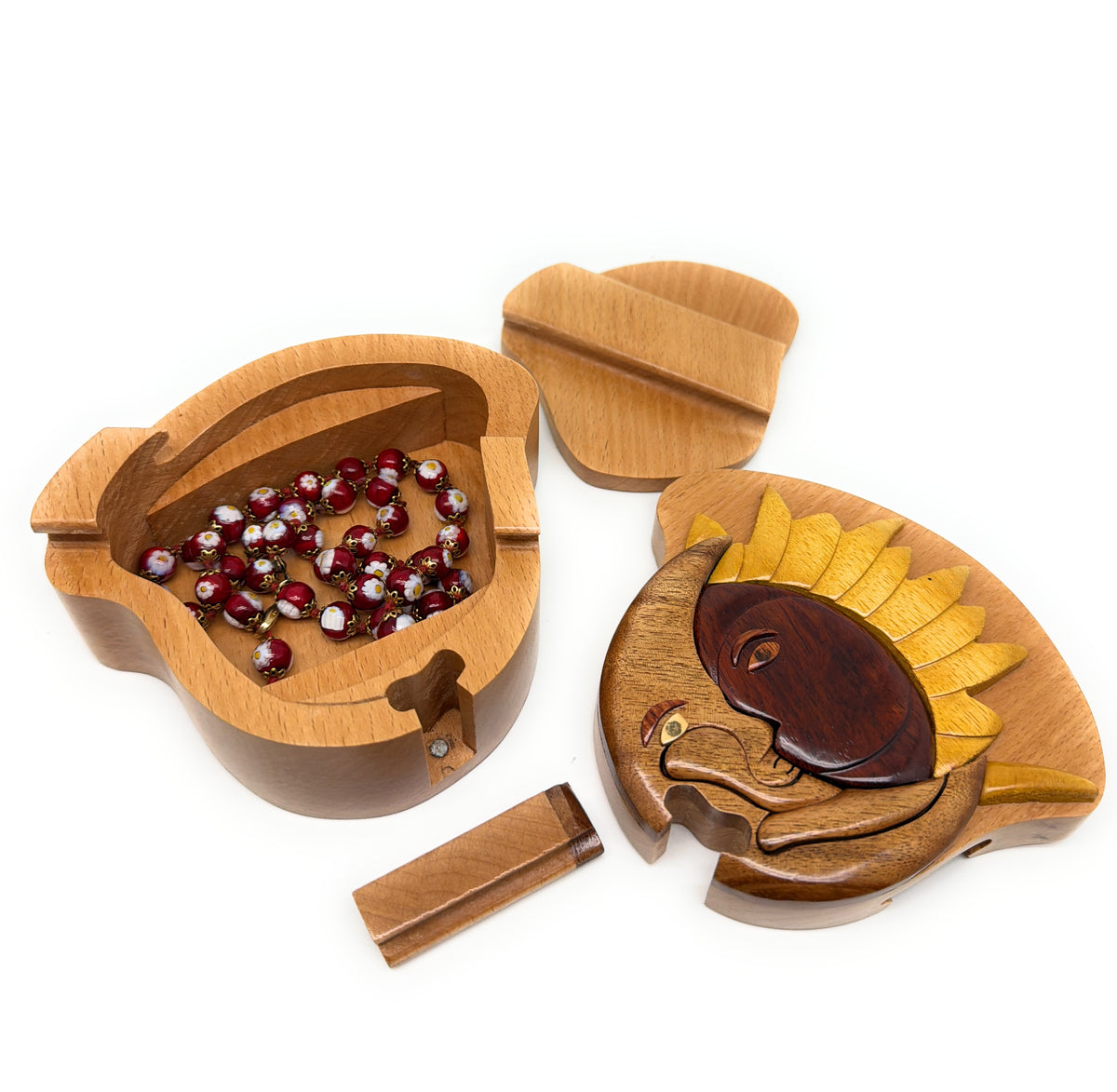 Sun & Moon Wooden Puzzle Box - Secret Compartment Jewelry Storage Trinket Box, Hand‑Carved Secret Compartment Keepsake – Unique Gift, Storage, Home Decor